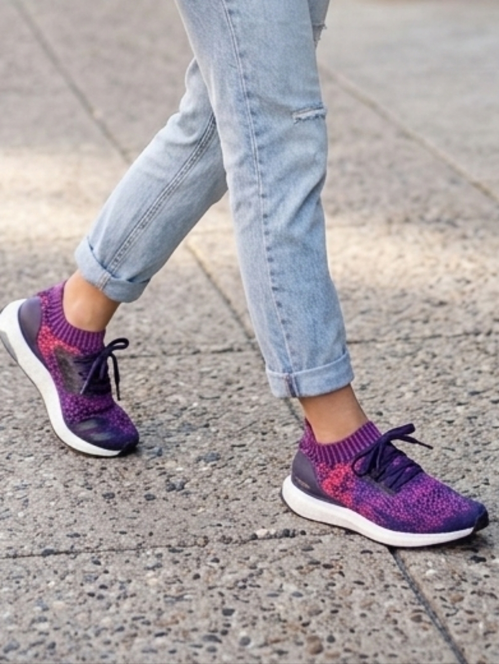 ADIDAS Ultra Boost Running Shoes Uncaged Legend Core Womens Size 7 Purple Knit